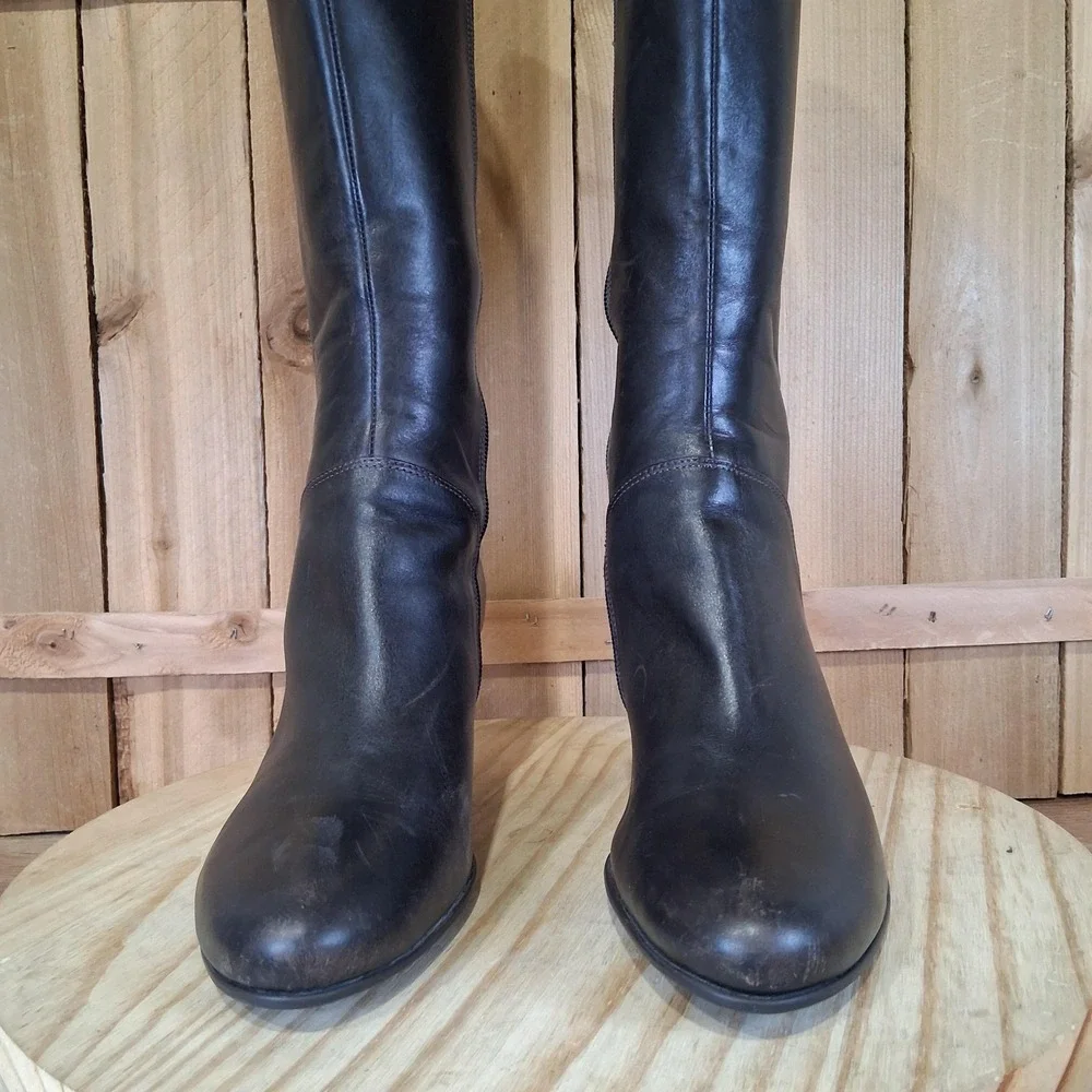 ECCO Hope Tall Boots Womens 9 40 EU Brown Leather Zip Knee High Riding Buckle